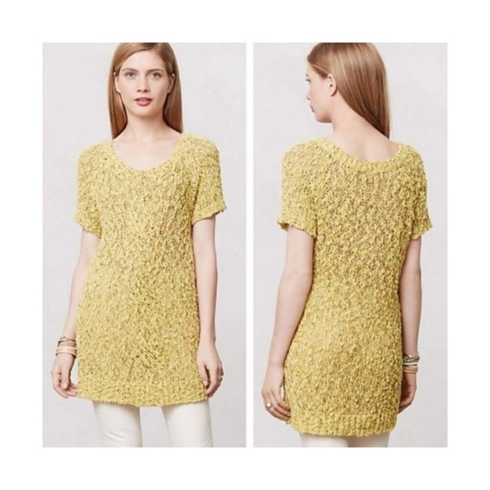 Anthropologie Moth Juliet Yellow Short Sleeve Open Knit Layering Sweater Tunic